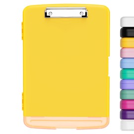 Hongri Plastic Clipboard with Storage, Folder Nursing Clipboard Side Opening, Heavy Duty Clips, Slim Clipboard Storage Box, Light Weight, Smooth Writing for Work, Size 14 x 9.6 x 1.2 in(Yellow)