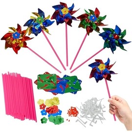 Plastic Rainbow Windmill 48 DIY Pinwheel for Kids Lawn Windmill Set for Teenagers Colorful Garden Wind Spinners Deterrent to Scare Birds Away from Yard Bird Devices Assorted Colors