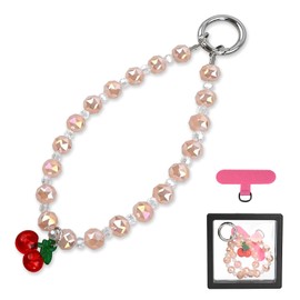 Prdingfy Cherry Phone Bracelet Strap with Tether Tab,Sparkling Beaded Phone Chain Wristlet Hands-Free Wristlet Bracelet Cute Cell Phone Charm for Women,Camera,Wallet,Bag,Gift(pink)