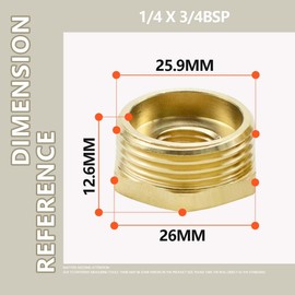 Bwintech 6 Pieces 1/4 Inch Female Thread to 3/4 Inch Male Thread BSP Thread Brass Hex Bushings Reducer Connector for Conversion of Pipe Connections