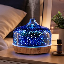 500ml Glass Aroma Diffuser for Bedroom Relaxation – Ultrasonic Cool Mist Humidifier with 7-Color LED Light