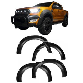 IKON MOTORSPORTS Fender Flares Compatible with 2011-2016 Ford Ranger T6 XL XLT, Pocket Style Smooth Black Wheel Flare Cover Protector Set, 4 Pcs, Front & Rear