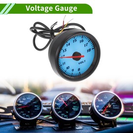 VekAuto 2.5" 60mm DC 12V Voltage Gauge Ice Blue Light Analog Voltmeter Gauge 8-18V W/Sensor and Bracket Universal Car Voltage Meter Black White Black