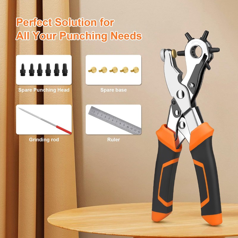 Heavy Duty Revolving Punch Plier Kit, Diyife Leather Hole Punch