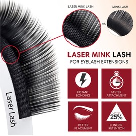 BL Lashes Eyelash Extensions, Laser Mink Classic Synthetic Lashes, 0.15 Thickness, C Curl 10mm, Natural Semi Permanent Eyelashes, Longer-lasting Eyelash Extension Supplies (C Curl 10mm)