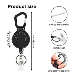 maxtachi 2 Pack Retractable Keychain, Premium Heavy Duty Retractable Keyring, Tactical ID Badge Reels, Retractable Badge Holders with Belt Clip for Name Card Keychain-Black