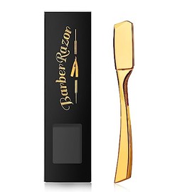 Navaja de afeitar profesional de acero inoxidable para hombre, de filo recto y segura, ideal para peluquerías, salones y uso doméstico (dorada).