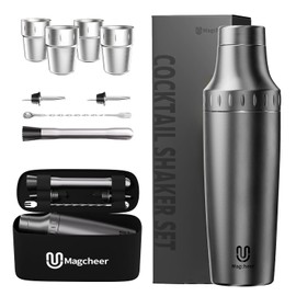 Magcheer Hybrid Cocktail Shaker Set with Stackable Cups | Vacuum Insulated Stainless Steel Martini Shaker & Bartender Tools | Travel-Ready Kit | 30oz | Gunmetal Gray