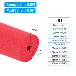 PATIKIL 1/4" (6mm) ID x 6.6Ft x 0.59" Pipe Insulation, Rubber Foam Winter Freeze Protection Tube Fire Retardant for Water, Air Conditioning, Industrial Pipes, Red