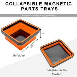 SHMZK Collapsible Magnetic Parts Tray, 4.5 Inch Foldable Silicone Bowls with Double-Sided Magnetic Base, Parts Tray Organizer for Bolts Nuts Washers Pins Screws, Car Accessories (Orange)