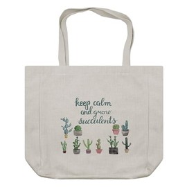 Ambesonne Keep Calm Shopping Bag, Grow Succulents Calligraphy with Watercolor Plants in Pots, Eco-Friendly Reusable Bag for Groceries Beach and More, 15.5" X 14.5", Cream