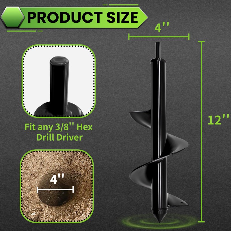 SYITCUN Auger Drill Bit for Planting - 4"X12" Heavy-Duty Garden