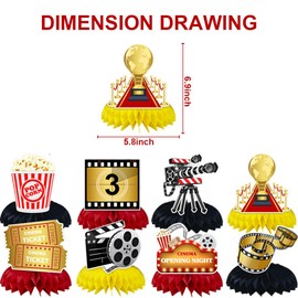 9PCS Movie Night Supplies Movie Theme Honeycomb Centerpieces Table Decorations Movie Theme Party Decorations Movie Night Decorations