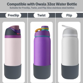 AESKEIA 2PCS Silicone Water Bottle Boot for Owala 24oz 32oz 40oz,Anti-Slip Protective Sleeve Bottom Bumper Protector for FreeSip, Twist, and Flip Stainless Steel Water Bottles (Grey, 32oz)