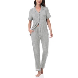 YOPUGEE Ladies Pajamas Sets Cotton Summer Sleepwear Maternity Short Sleeve Pajamas Sets 2 Piece Lounge Set Light Grey M
