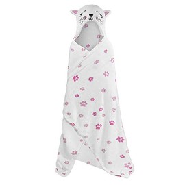 Lions New Kids Hooded Throw Sofa Bed Fleece Blanket Wrap Soft Cozy Wearable Throw (White Cat, 110 x 140)