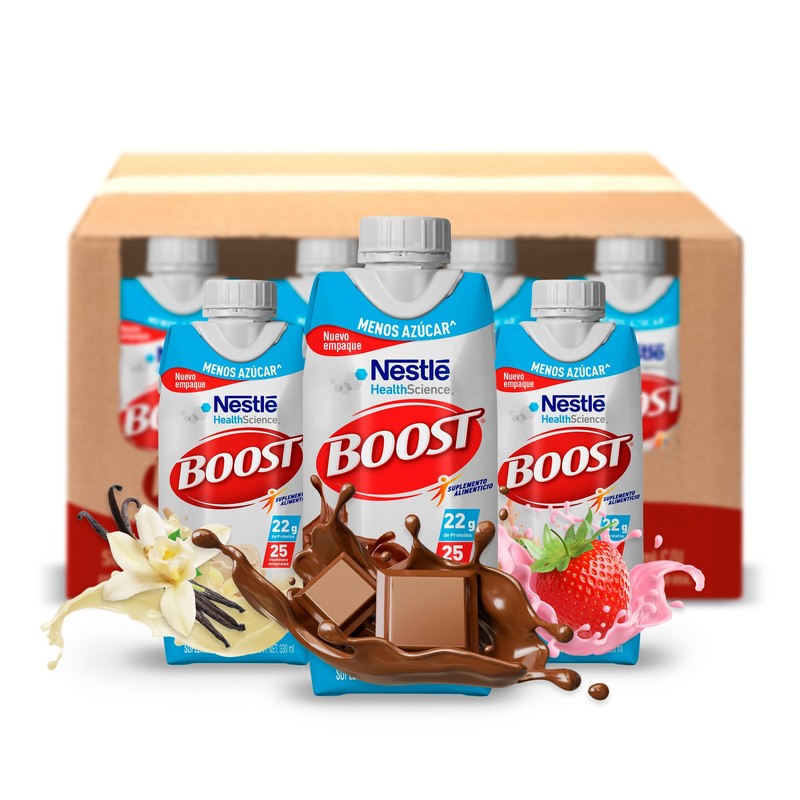 Boost Menos Azúcar Suplemento Alimenticio Mix de Sabores 12 pzas