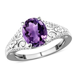 Solitaire Purple Rings for Women in 925 Sterling Silver - Gemstone Rings Promise Engagement Vintage Birthstone Jewelry Birthday Gifts