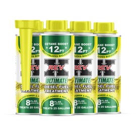 REV X Ultimate Diesel Fuel Additive (4 Pack) - Boosts Cetane, Fuel Economy, Cleans and Lubricates Fuel Injectors - 8 fl. oz. (Treats 100 Gallons)