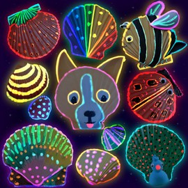 Omuyasi Glow-in-the-Dark Shells Painting Crafts, Craft Set Children from 4 6 8 10 Years, Creative Painting Set DIY Crafts Girls, Shells for Crafts, Children's Birthday Crafts Gifts