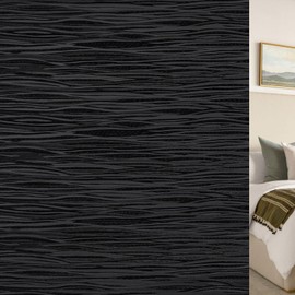 LUTE Window Privacy Film Frosted Glass Window Film, Removable Sun Blocking Heat Control Door Window Covering, Static Cling Frosting Decorative Window Cling Glass Sticker, Wave Black, 23.6" x 157.4"