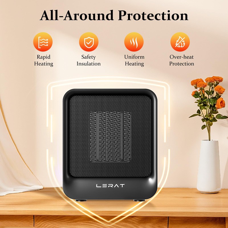 Lerat Space Heater, Portable Mini Heater for Indoor Use, 500W