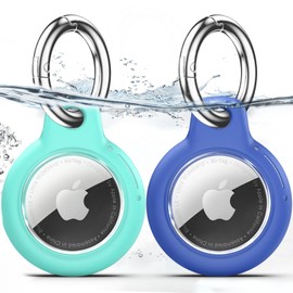 TNSNK Portable for AirTag Case with Key Ring, for AirTag Keychain for Luggage/Bicycles/Pets, Scratch-Resistant Protective Case (Blue + Mint Green)