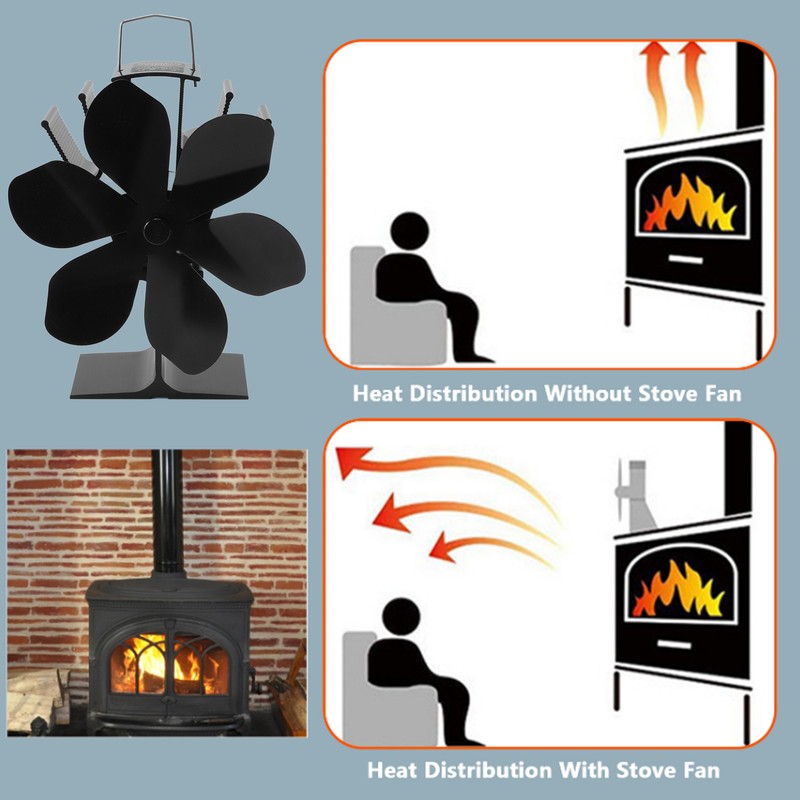 Heat Powered Stove Fan 6 Blade Fast Speed Large Air