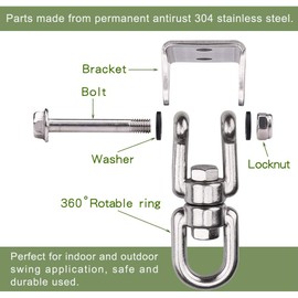 WAREMAID Heavy Duty 360° Swivel Swing Hanger, Stainless Steel Hammock Hook for Ceiling Wooden Porch Swing Hanging kit Playground Gym Rope Boxing Bag Hammock Chair Yoga Mount 1000 lb Capacity