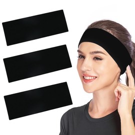 Sularpek Headband, 3Pack Black Unisex Headbands, 7.5cm Wide Stretchy Hair Band, Breathable Hair Band, Headbands for Women's Hair for Sweat-Wicking for Makeup, Yoga, Running, Sports
