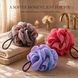 Shower Loofah Bath Pouf – Soft Mesh Body Scrubber with Hanging Loop, 1 Pack