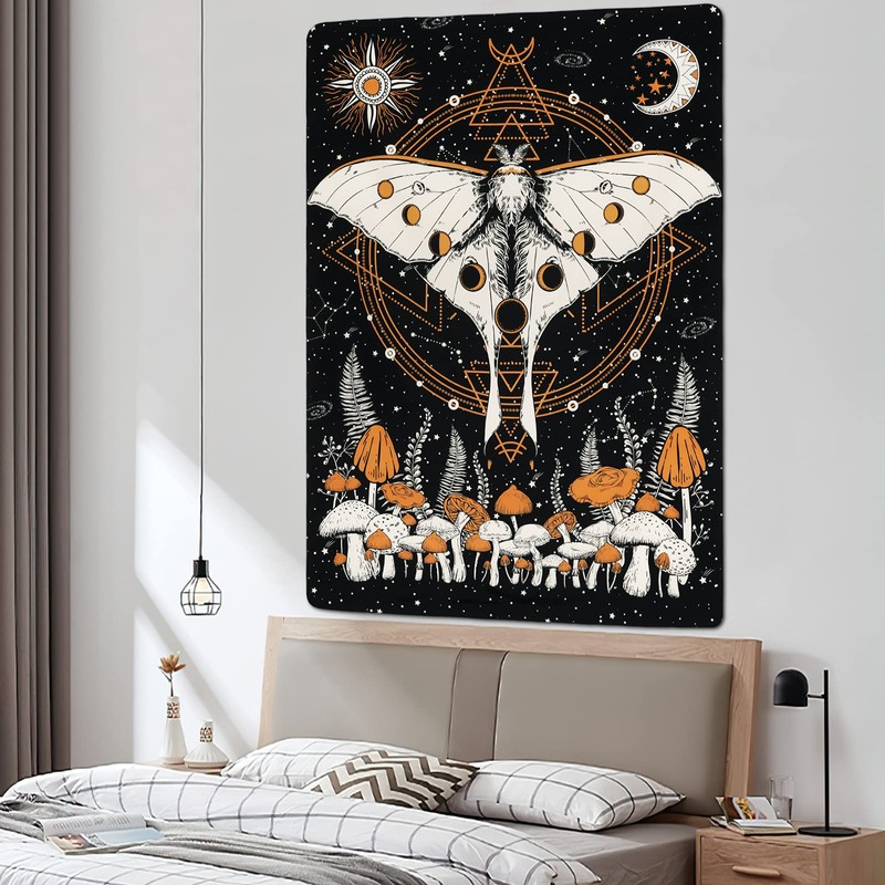 Krelymics Moth Tapestry Mushroom Tapestry Sun and Moon Tapestries Moon