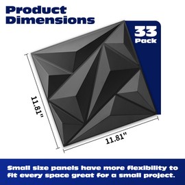 Art3dwallpanels 33 Pack 3D Wall Panel Diamond for Interior Wall Décor, PVC Flower Textured Wall Panels for Living Room Lobby Bedroom Hotel Office, Black, 12''x12'' Cover 32.Sq.Ft.