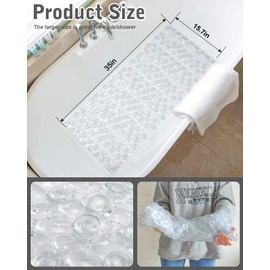 Pebble Shower Mat Non Slip, 35 X 15.7 Inch Bathtub Mat with Suction Cups, Drainage Holes for Shower, Tub, Bathroom, Machine Washable (Clear)