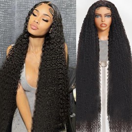 36 Inch Deep Wave Lace Front Wigs Human Hair 13x6 HD Transparent Lace Front Wigs Human Hair 200 Density Deep Curly Human hair Wig Pre Plucked Deep Wave Frontal Wigs with Baby Hair Natural Color