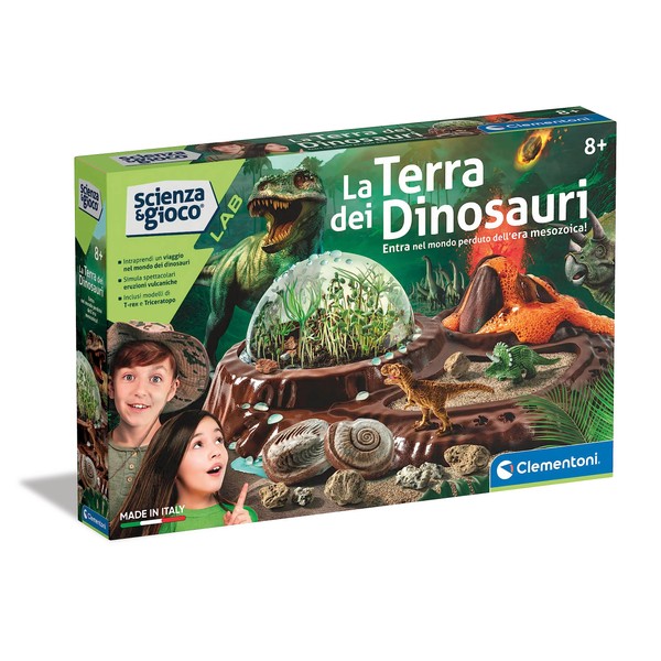 Clementoni - Science Lab-La Terra Kit Paleontology, Botany and Geology, Scientific Laboratory Children 8 Years, Dinosaurs, Volcanoes, Terrarium, Made in Italy, Italian Colour, 19340