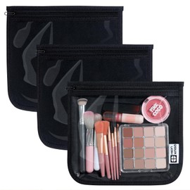 HIONXMGA TSA Approved Toiletry Bag, Set of 3 Clear Travel Toiletry Bag Quart Size Zipper Travel Pouch, Waterproof Makeup Cosmetic Bag for Women Men Kids Toiletries Carry on, Black Large