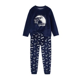 Vertbaudet Boys Velvet Pyjamas with Rocket and Recycled Polyester, blue