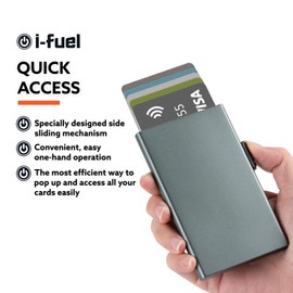 i-Fuel Card Wallet for Men Credit Card Holder RFID Blocking Pop Up Card Holder Minimalist Slim Wallet Grey