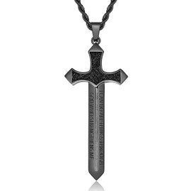 WanLike Strength Black Sword Necklace with stainless steel,Black Cross sword Necklace for Men Women