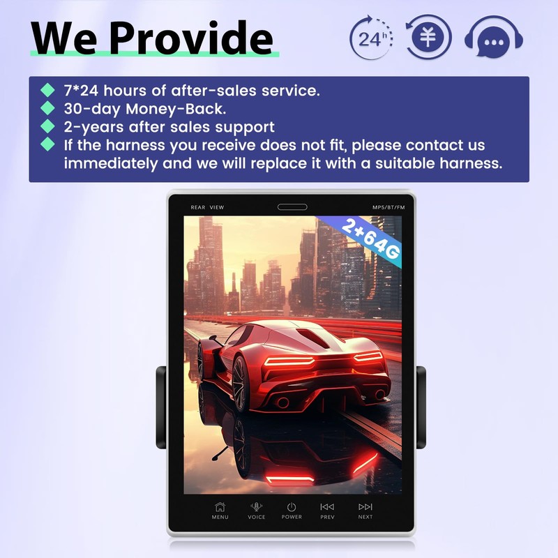 [2+64G] 9.5 inch Vertical Touchscreen Single Din Car Stereo -