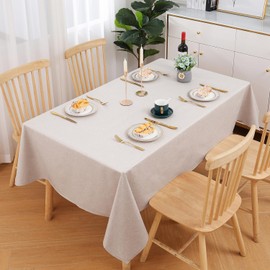 smiry Rectangular Table Cloth Wipe Clean 140x200 cm, Wipeable Water Resistant Linen Tablecloth, Fabric Washable Dining Table Cover for Kitchen Indoor Outdoor, Beige