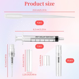 16 Pcs 3ml Mini Spray Bottles with 6 Accessories (4 Plastic Droppers + 2 Syringes) - Refillable Travel Perfume Bottles, Small Empty Atomizer for Essential Oils, Fine Mist Portable Perfume Sample Kit