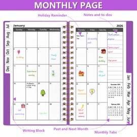 HAUTOCO 2025-2026 Pocket Calendar Weekly & Monthly Planner (July 2025-June 2026) for Purse 4.3 x 6.7'', Spiral Bound Small Planner Pocket Size Daily Agenda Book with Tab, Pouch, PP Cover, Deep Purple