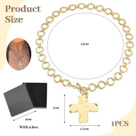 LunarCharm Cross Necklace Chunky Statement Gold Cross Pendant Necklace with Gift Box Cross Necklace Thick Chain Chunky Gold Statement Pendant Necklace