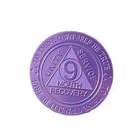Bulk Lot of 25 Aluminum 9 Month AA Medallions Purple Color Sobriety Chips Serenity Prayer Back