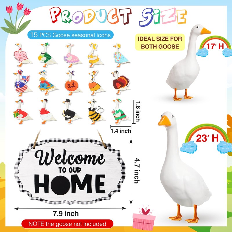 Memorywuu 16 Pcs Interchangeable Porch Goose Welcome Sign Seasonal Holiday