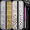 2 Boxes Metal Nail Beads and Resin Round Pearls with