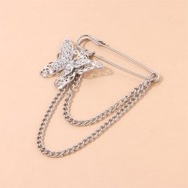 Vintage Gold Silver Moon/Star Tassel Chain Brooch,PunStyle Crystal Star Moon Lapel Pins Cubic Zirconia Sweater Shawl Clips Collar Brooch for Women (Silver 1)