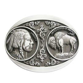 Urban Backwoods Indian & Bison I Belt Buckle for Interchangeable Belt Buckle, silver
